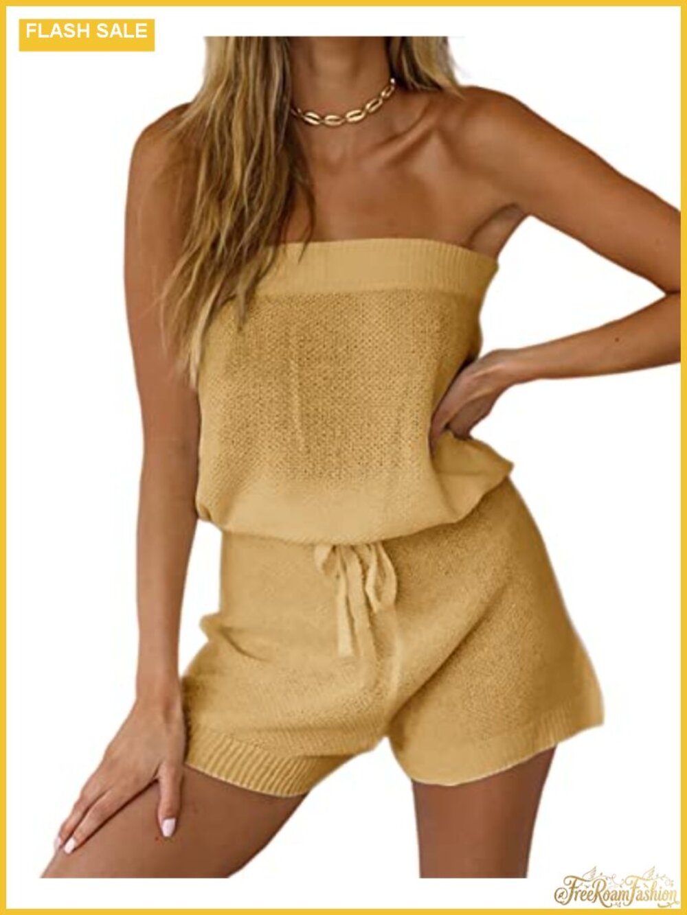 Off-Shoulder Two Piece Romper Loungewear Set Sheer Knit Summer Jumpsuit